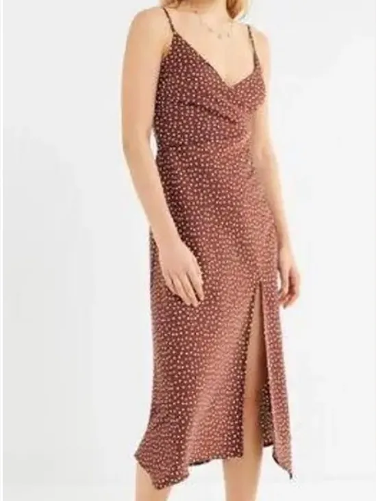 Urban Outfitters Polka Dot Brown Silk Midi Dress Size XS Wedding Guest - Image 9