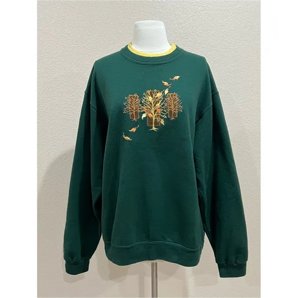 Pleasant Shade Vintage Green Embellished Fall Leaves Crewneck Sweater Size Large - Image 15