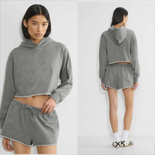 Aritzia Sweatfleece Perfect Raw Hem Hoodie Size Medium NWT Heather Dark Grey - Image 2