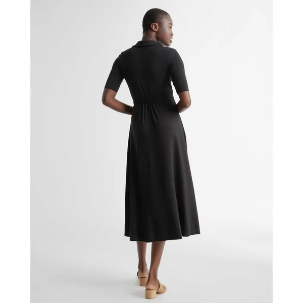 Quince Womens Tencel Jersey Midi Wrap Dress Tie Waist Shawl Collar Black S - Image 3