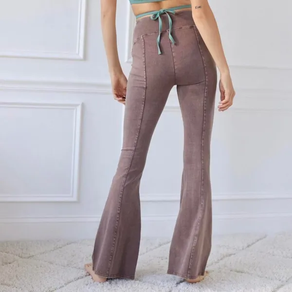 Out From Under Urban Outfitters Aria Seamed Flare Pants Brown Acid Wash Small - Image 2