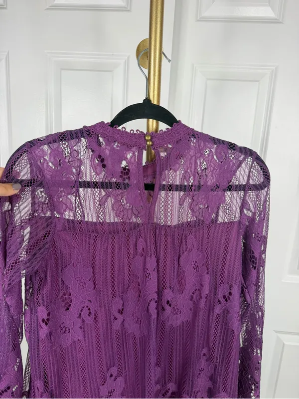 Ophelia Roe Purple Floral Lace Bell Sleeve Blouse Size S NWOT - Image 11