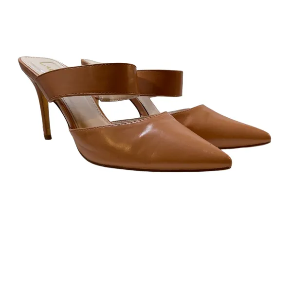 LULU'S Faire Tan High Heeled Mules Shoes Pointed Toe - Size 7 - Image 4