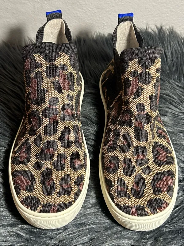 Rothy's Leopard Print High-Top Slip-On Sneakers - Brown/Tan Size 7 - Image 2