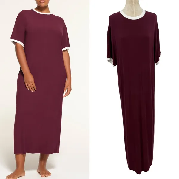 Skims Soft Lounge Ringer T-Shirt Long Dress Maxi Maroon Red Size Small‎ - Image 2