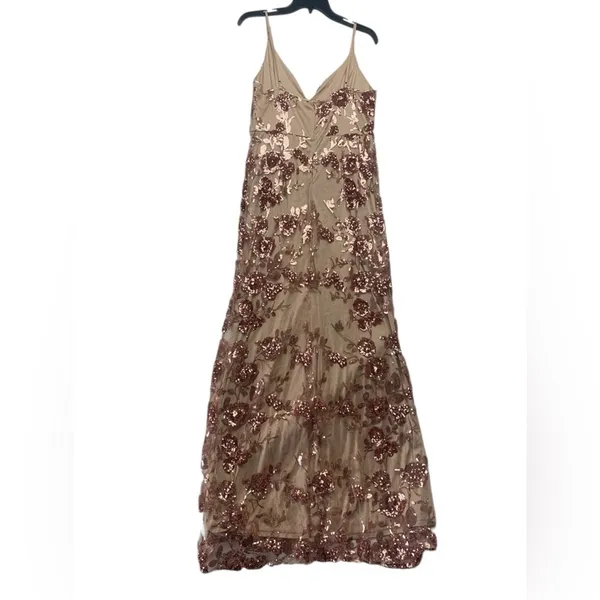 Lulu's size XL Rose Gold Sequin Floral Embroidered Mesh Fabric maxi mermaid ball - Image 12