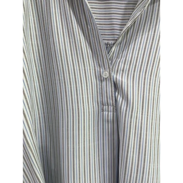 Max Studio‎ Blue Stripe Flowy Lightweight Button Front Blouse Size Medium - Image 5