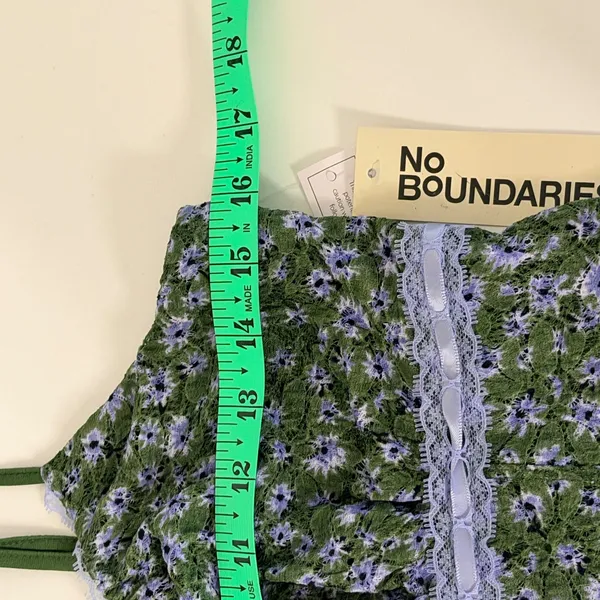 No Boundaries‎ Women Green Purple Floral Lace Camisole Ribbon Crop Top XL 16-18 - Image 6