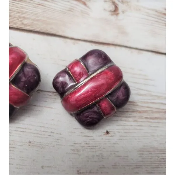 Vintage Clip On Earrings - Dark Purple & Dark Pink - 1" - Image 5