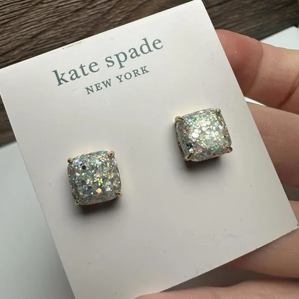 Kate Spade “opal” Glitter Square Gold Tone Pierced Stud Earrings NWT $32 - Image 4