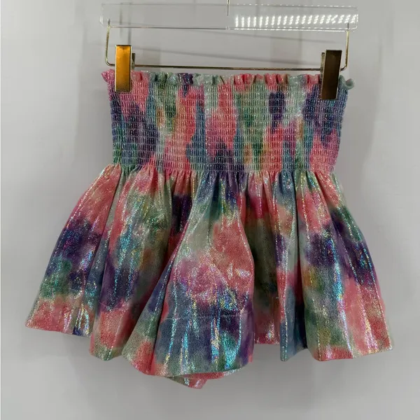 Queen of Sparkles rainbow tie dye smocked party club shorts‎ size xs - Image 3