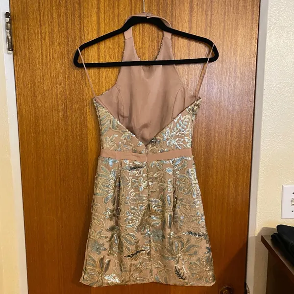 Dress the Population Beige Floral Abbie Halter Mini Dress - Small - Image 5