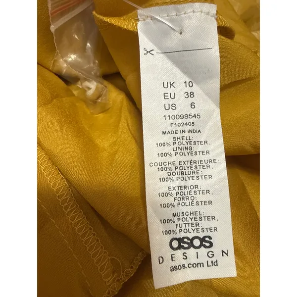 NEW Asos Mustard Yellow High Neck Long Puff Sleeve Fit & Flare Mini Dress Size 6 - Image 6