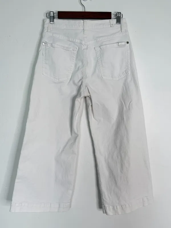 7 For All Mankind‎ White Cropped Wide Leg Jeans High Rise Size 28 - Image 2