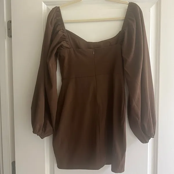Princess Polly LILLIE LONG SLEEVE MINI DRESS BROWN size small - Image 4
