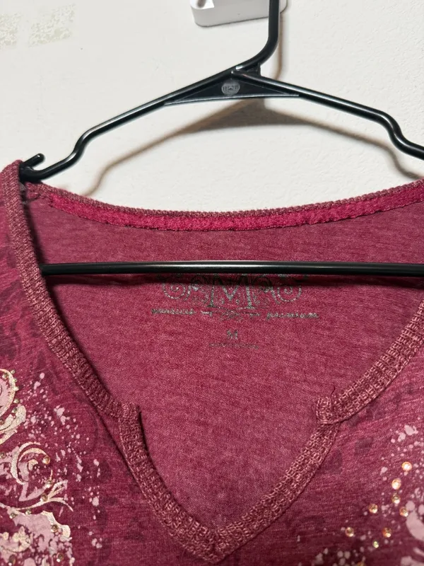 Y2K Soft Grunge Burgundy Long Sleeve with Rhinestone - Image 2