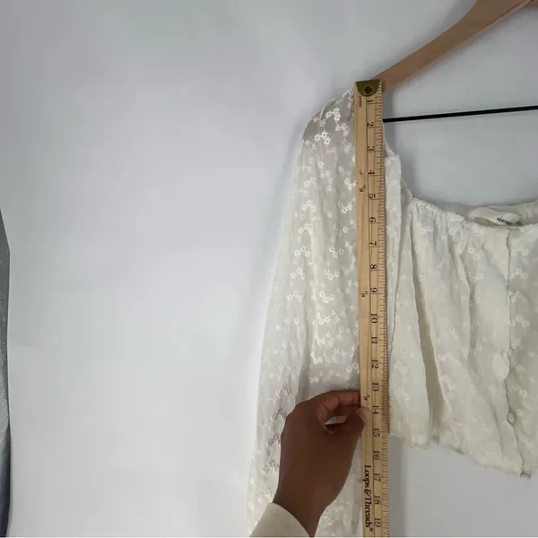 Heatherly Cottage Eyelet Crop Top Balloon‎ Sleeve Peasant Embroidered Size XSP - Image 12