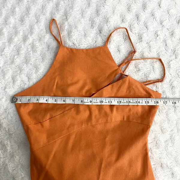 NEW Showpo Patchico Orange Linen Blend Look Split Bust Bodycon Mini Dress 6 - Image 9
