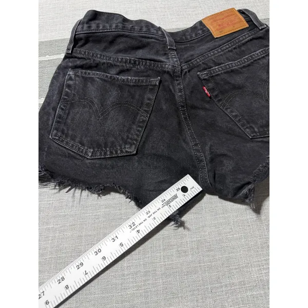 Levis Premium 501 Original Shorts Black Distressed Cutoff‎ Button Fly Womens 27 - Image 3