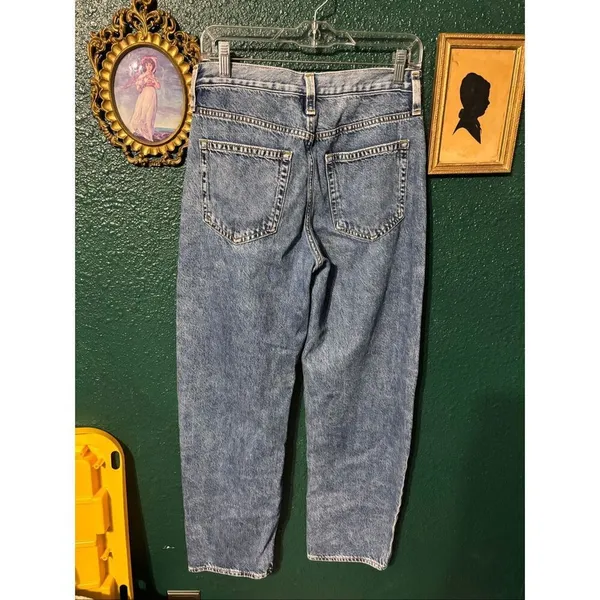 GAP WASHED BLUE CROSSOVER STRAIGHT LEG Jeans Womens 27/4 Denim Boho Retro - Image 2