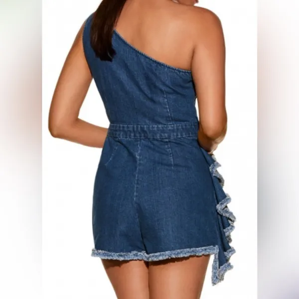 NWT DO + BE Denim One Shoulder Romper - Image 2