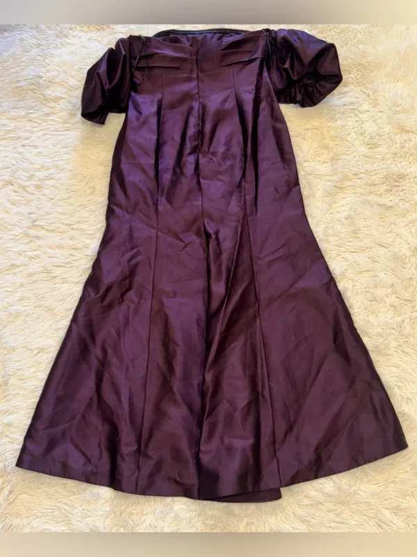 NEW Alfred Sung Off the Shoulder Puff Sleeve deep plum Satin Gown Sz 16 - Image 8