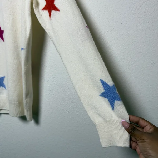 Kier + J Women 100% Cashmere Sweater‎ Medium White Novelty Star Celestial - Image 4