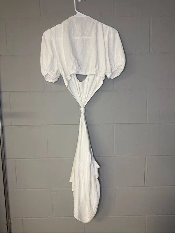 Abercrombie & Fitch Knotted Cutout Linen Blend Mini Dress in White Women’s Small - Image 5