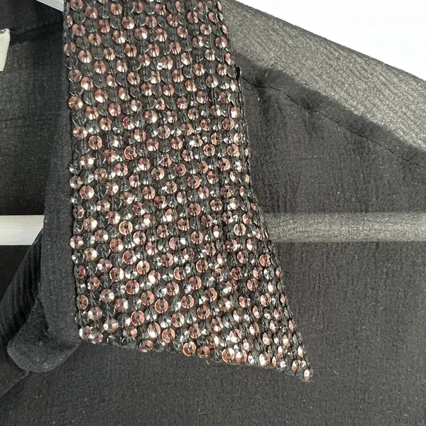 Chloé Size S 4 Blouse Black Semi Sheer Button Up Metallic Copper Sequin‎ Collar - Image 5