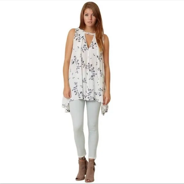 Free People Snap Out of It White Floral Swing Mini Dress Tunic Medium Boho - Image 3