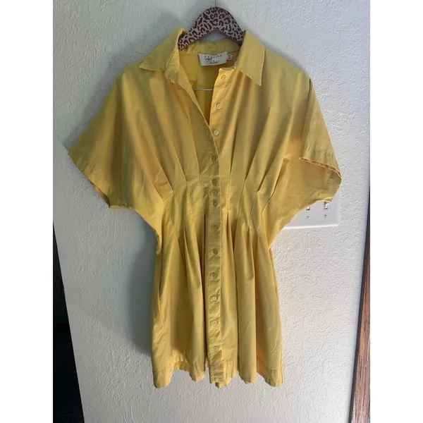 EXQUISE The Tobie Button-Front Pleated Mini Shirtdress in Yellow Size Medium - Image 3