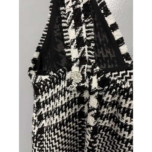 NEW Zara Black White Textured Houndstooth Tweed Pinafore Apron Mini Dress M - Image 5