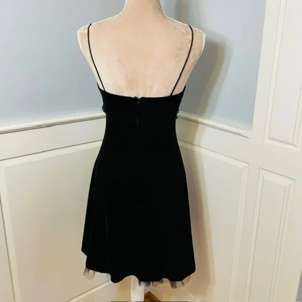 Betsy & Adam Vintage Black Velvet Mini Dress Pink Bow 6 XS - Image 7