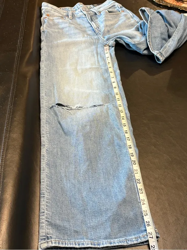 American Eagle Outfitters Light Blue Distressed Wide-Leg Jeans 23/000 Short NWT - Image 11