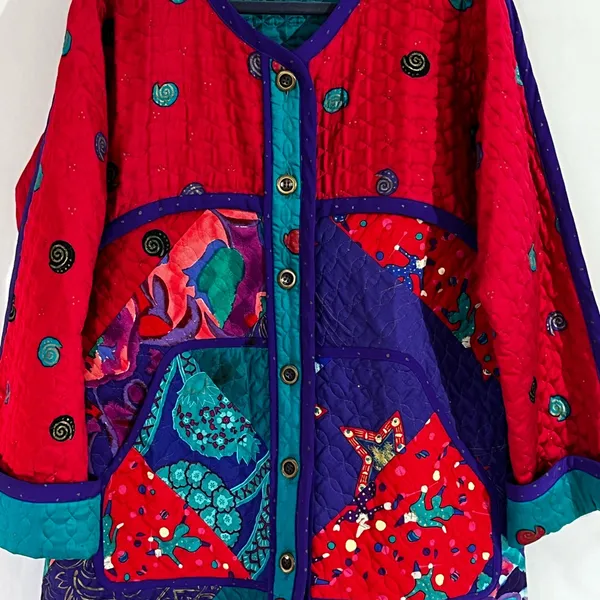 Quilted jacket w/doves multi colored. Red Size XL - Image 11
