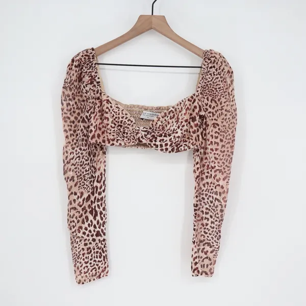 Naked Wardrobe The Statement Leopard Print Crop Top Long Sleeve Small - Image 2