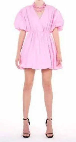 style bubblegum pink mini bubble dress puff sleeves - Image 2