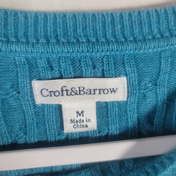Croft & Barrow Teal Blue Cable Knit Sweater Crewneck Long Sleeve Women's Size M - Image 2