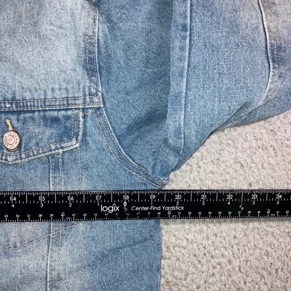 Y2K Longline Denim Jacket Women 4 Pink Faux Fur Collar Fleece Lined Boyfriend - Image 5