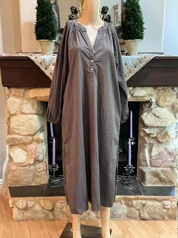 Anthropologie Sundry Taupe Long-Sleeve Button Henley Maxi Dress - Image 8