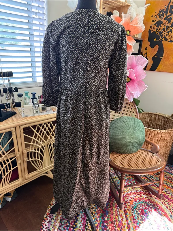 The Collective Dark Floral Long Sleeve Boho Academia Whimsigoth Midi Maxi Dress - Image 2