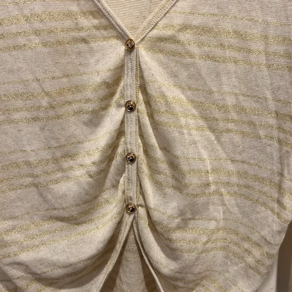 Tea N Rose Womens Gold Metallic Striped Ruched Back Top Cream‎ Large Festival - Image 6