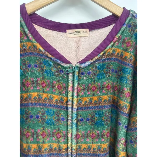 Natural Life Pajamas One Piece‎ Fleece Union Suit Womens Sz Large XL Purple Boho - Image 3