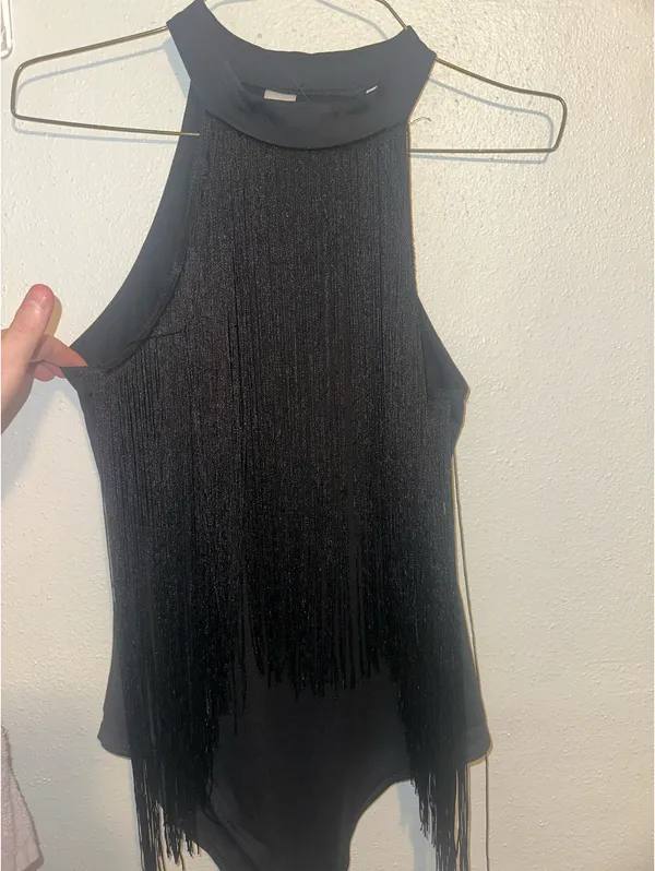 Black Fringe Bodysuit - Image 2