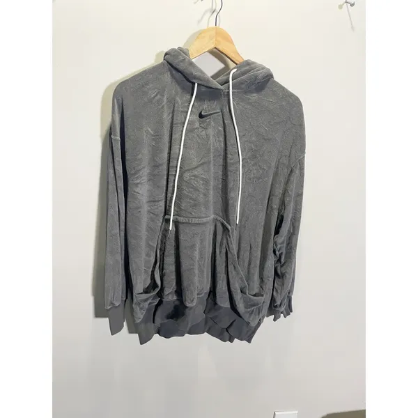 Nike Velour Hoodie Womens Large Grey Oversized Sportswear Essential Pullover - Image 2