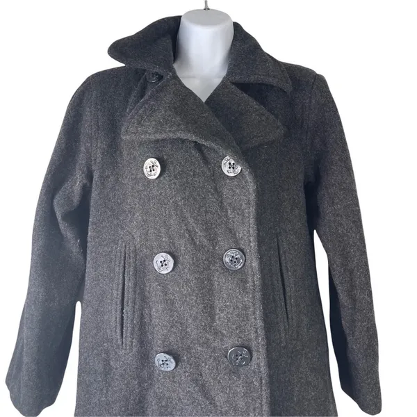 Weather Tamer Women's Size Small Grey Double Breasted 100% Wool Pea Coat - Image 2