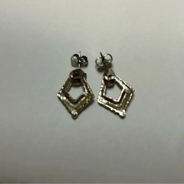 3/$20 Beautiful Gold Plated Drop Diamond Square Shaped Dangle Earrings - Image 2