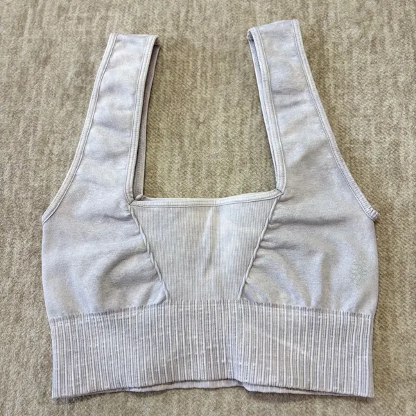 Free People Movement Good Karma Sports Bra Womens XS/S Cream/Gray Square‎ Neck - Image 6