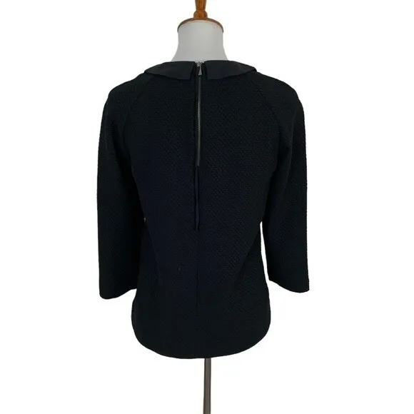 Marcs Black Textured Blouse Silk Peter Pan Collar Long Sleeve Workwear Top M - Image 5