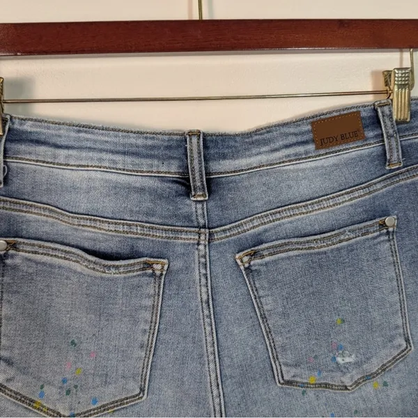 Judy Blue - Paint Spatter Distressed Jean Shorts - Light Blue - Image 13